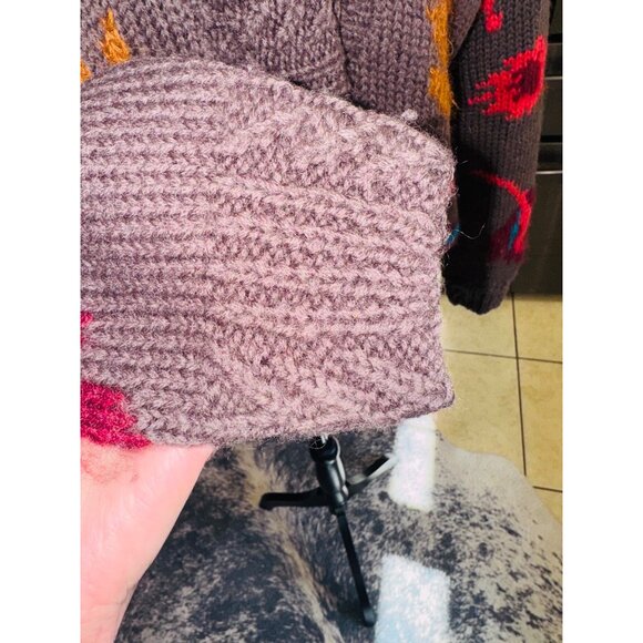 Vintage D. Terrell Ltd. 80s Y2K Boho Floral Cardigan Mohair Brown Wool Sweater - Picture 9 of 10